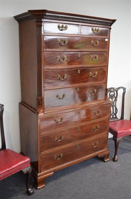 Lot 497 - A George III Mahogany Chest on Chest, late 18th century, the dentil cornice above two short and...