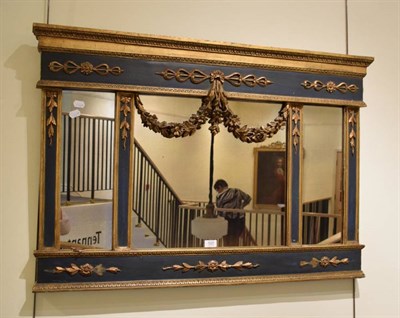 Lot 520 - A Victorian Gilt and Gesso Overmantel Mirror, late 19th century, painted green and gold, the mirror