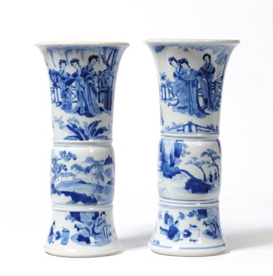 Lot 295 - A Pair of Chinese Porcelain Gu Shaped Vases, Kangxi (1662-1722), each painted in underglaze...