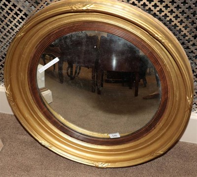 Lot 546 - A Regency Gilt and Ebonised Convex Mirror, early 19th century, the original mirror plate within...