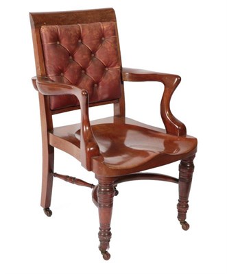 Lot 551 - A Victorian Mahogany Framed Office Armchair, circa 1880, the curved top rail above a buttoned...