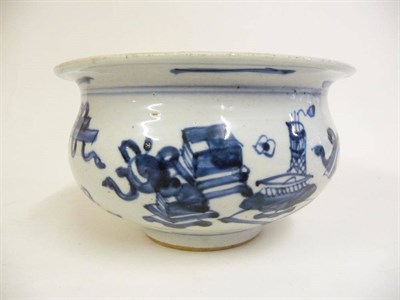 Lot 296 - A Chinese Blue and White Bowl, 17th/18th century, of squat bellied form with everted rim, decorated