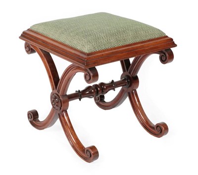 Lot 558 - {} A Victorian Mahogany Cross-Frame Stool, mid 19th century, later recovered in green fabric...