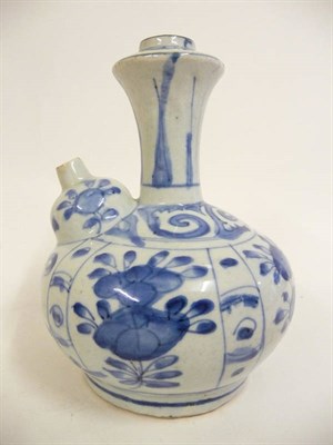 Lot 297 - A Chinese Porcelain Blue and White Kendi, circa 1620, of typical form decorated with panels of...