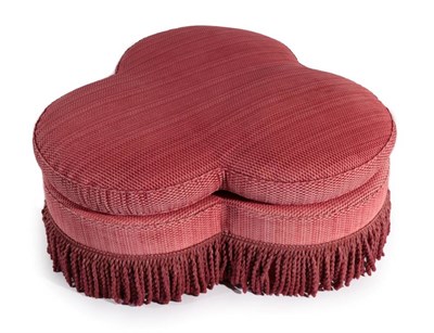 Lot 572 - ~ A Feather Filled Trefid Shaped Dressing Seat, modern, upholstered in red corduroy type...