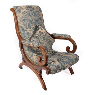 Lot 574 - {} A Rosewood Framed Armchair attributed to Gillows, second quarter 19th century, recovered in blue