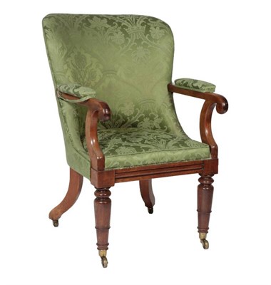 Lot 577 - ~ A Victorian Mahogany Framed Armchair, mid 19th century, recovered in green floral fabric with...