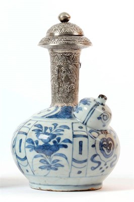 Lot 300 - A Chinese Kraak Porcelain Kendi, Wanli (1573-1619), of typical globular form, painted in underglaze