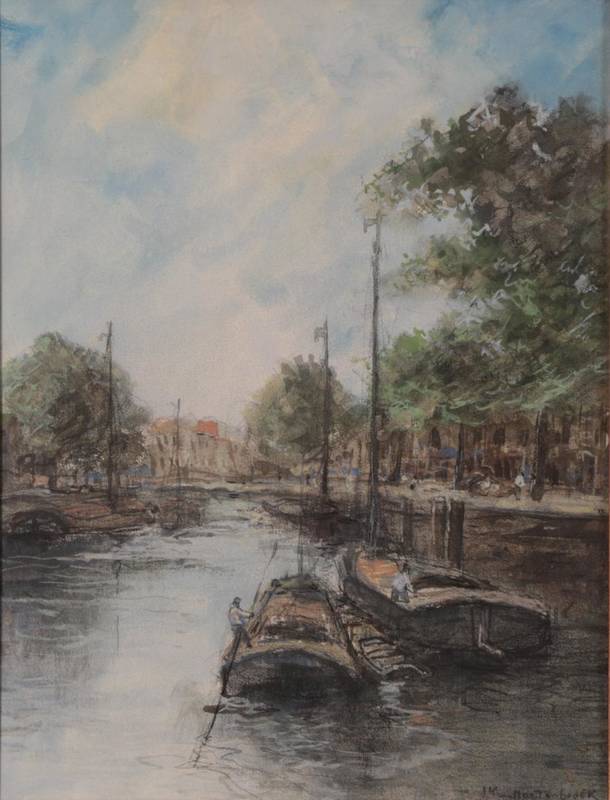 Lot 1010 - Follower of Johan Hendrik van Mastenbroeck (1875-1945) Dutch  Canal boats Bears signature,...