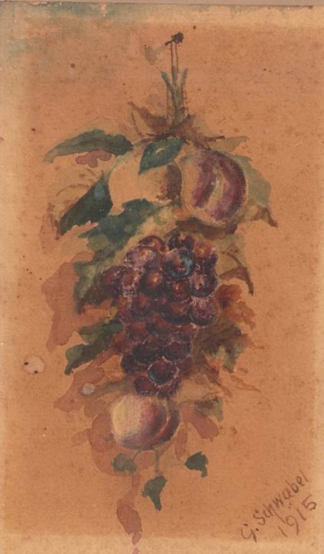 Lot 1011 - G. Schwabel (20th century) Still life of grapes and peaches, Signed and dated 1915,...