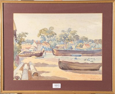 Lot 1017 - Ethelbert White (1891-1972) Boats on the shore Signed, watercolour, together with two further...