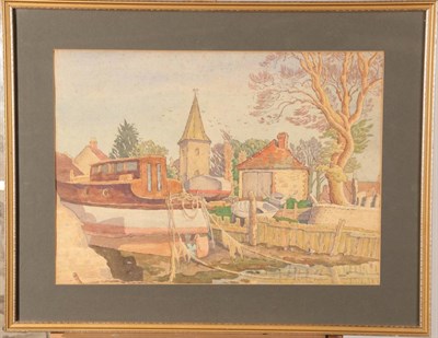 Lot 1017 - Ethelbert White (1891-1972) Boats on the shore Signed, watercolour, together with two further...