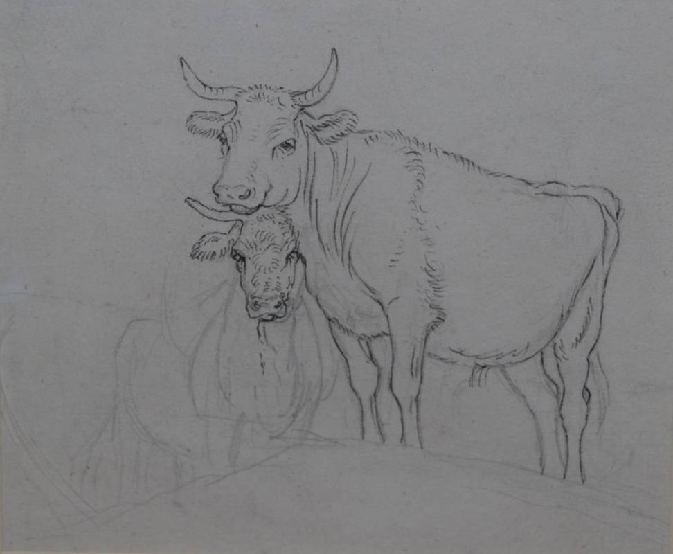 Lot 1018 - Walter Geikie RSA (1795 - 1837) Study of two Cows Pen, ink and pencil, 10.5cm by 12cm   Provenance