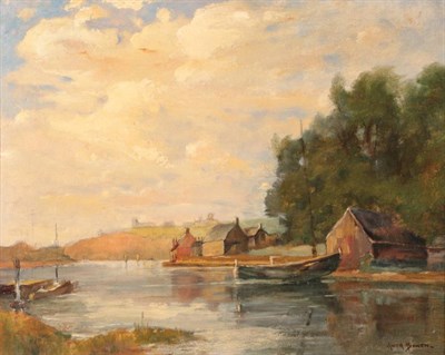Lot 1032 - Owen Bowen (1873-1967) River Esk toward Whitby Signed, oil on board, 37cm by 46cm  Artist's...