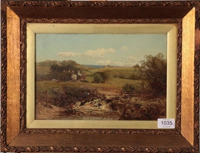 Lot 1035 - William Manners (1860-1930) Threshing by a stream Signed and dated 1896, oil on board, together...