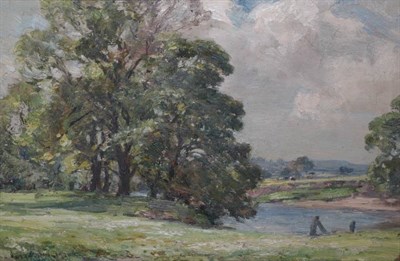 Lot 1036 - Owen Bowen (1873-1967)  Rural landscape with distant cattle  Signed and dated, oil on board,...