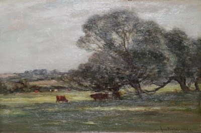 Lot 1037 - Owen Bowen (1873-1967)  Cattle taking shade beneath a tree  Signed and dated, oil on board,...