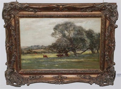 Lot 1037 - Owen Bowen (1873-1967)  Cattle taking shade beneath a tree  Signed and dated, oil on board,...
