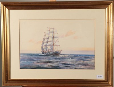 Lot 1042 - Robert McGregor (1848-1922) Tall Ship at full sail  Signed, watercolour, 30cm by 44.5cm