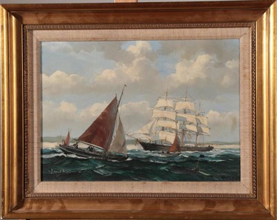 Lot 1043 - Barry Mason (b.1947) ''Shipping off a coast'' Signed, signed, inscribed and dated verso, oil on...