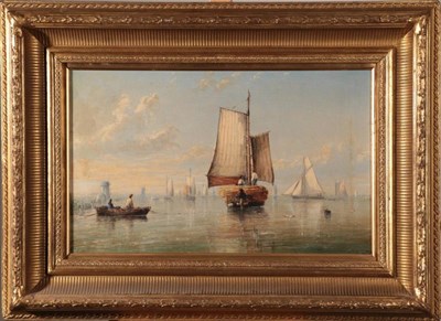 Lot 1044 - British School (19th century)  Shipping on calm waters Oil on canvas, 49cm by 75cm