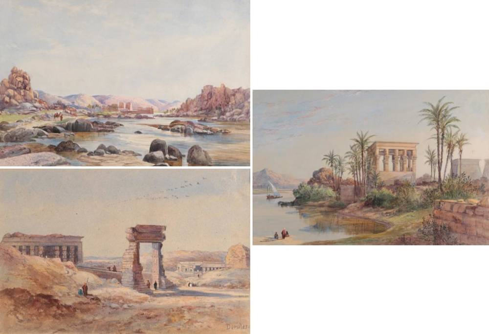 Lot 1054 - {} Follower of David Roberts (1796-1864) View of an ancient Egyptian Temple beside a river...