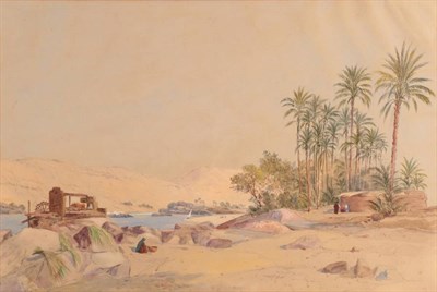 Lot 1054 - {} Follower of David Roberts (1796-1864) View of an ancient Egyptian Temple beside a river...