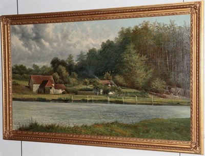 Lot 1068 - Octavius Thomas Clark (1850-1921) Cottages and barns before a stream Signed and dated (18)86,...