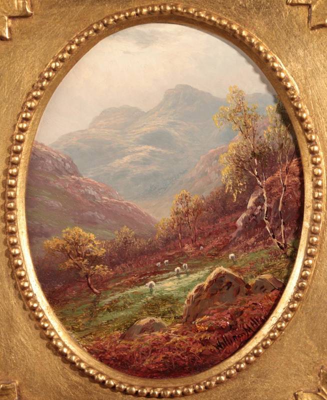 Lot 1075 - William Mellor (1851-1931) ''Langdale Pikes'' Signed, oil on panel, 17cm by 13cm (oval)...