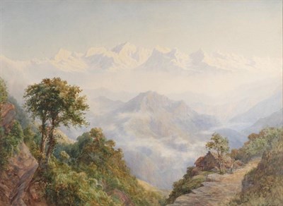 Lot 1077 - G F Lamb (fl. 1890) A view of the Himalayas from Darjeeling  Signed, watercolour, 53.5cm by 72.5cm