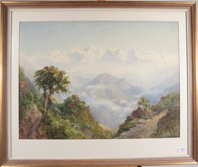 Lot 1077 - G F Lamb (fl. 1890) A view of the Himalayas from Darjeeling  Signed, watercolour, 53.5cm by 72.5cm