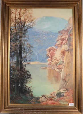 Lot 1078 - John Baragwanath King (1864-1939) A mountain lake on hazy Summer's day  Signed, watercolour,...