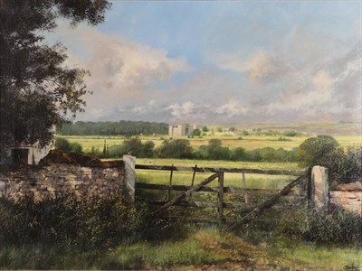 Lot 1096 - Clive Madgwick (1934-2005) A castle in a sun bathed landscape (possibly Castle Bolton?) Signed...