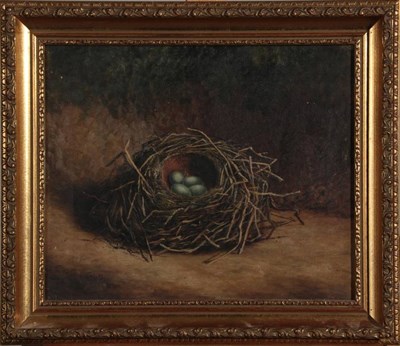 Lot 1103 - Benjamin Hold (1858-1917)  A pair of birds' nests Signed and dated 1896, oil on canvas, 24cm by...
