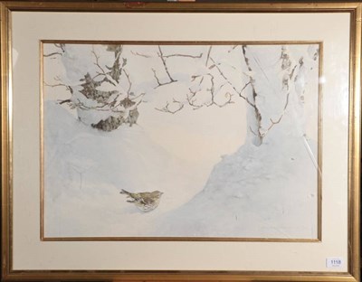 Lot 1118 - Jonathan Sainsbury (b.1951) Thrush in Snow Signed and dated (19)94, watercolour, 45cm by 63cm...
