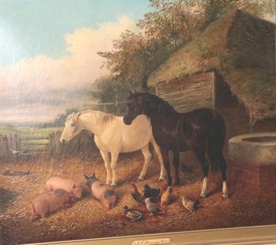 Lot 1124 - Follower of John Frederick Herring the Younger (1815-1907)  Horses in a Farmyard Bears...