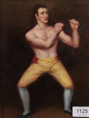 Lot 1125 - British School (19th century) Naive portrait of a boxer in the Lonsdale colours  Oil on panel,...