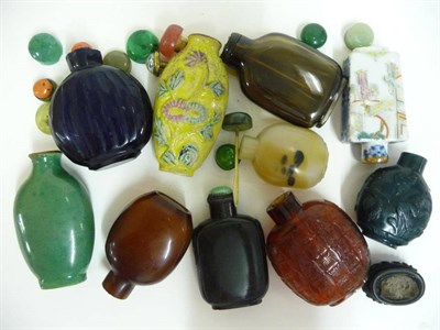 Lot 312 - A Group of Ten Chinese Snuff Bottles, 1800-1900, including porcelain and glass types (all a/f),...