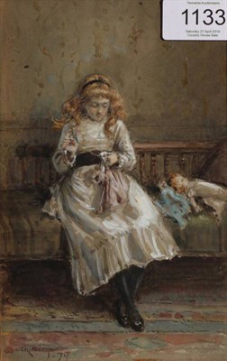 Lot 1133 - George Goodwin Kilburne (1839-1924)  Seated girl performing needlework  Signed and dated...