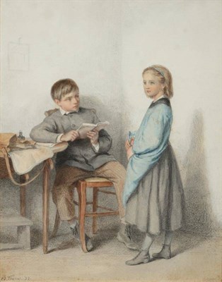 Lot 1139 - Pierre Édouard Frère (1819-1886) French ''The Lessons'' Signed and dated (18)77, watercolour,...