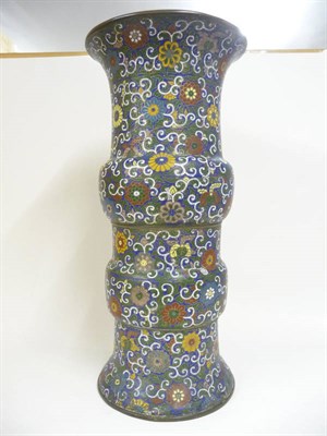 Lot 313 - A Chinese Cloisonné Enamel Vase, 19th century, of double knopped waisted cylindrical form,...