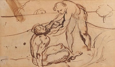 Lot 1147 - Circle of George Romney (1734-1802) Study for the good Samaritan Ink on paper, 9cm by 15cm