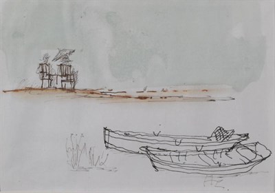 Lot 1152 - Sir Hugh Casson PRA (1910-1999) A brief repose by the water Signed, ink and watercolour, 11.5cm...