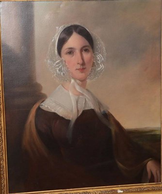 Lot 1157 - British School (19th century) Portrait of a seated lady in a head scarf Oil on canvas, 71cm by 59cm