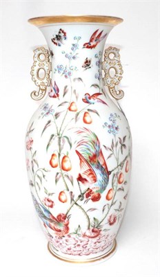 Lot 1179 - ~ A French Opaque Glass Twin-Handled Vase, circa 1880, of baluster form painted with flowers,...