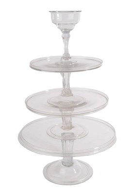 Lot 1184 - Three Graduated Glass Tazzas, late 18th century, of circular form on panelled baluster stems...