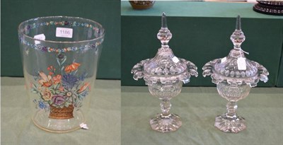Lot 1186 - A Pair of Cut Glass Confitures and Covers, early 19th century, with spire knops, the ovoid...