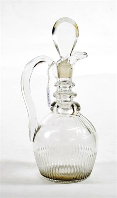 Lot 1194 - A Cut Glass Wine Jug and Stopper, circa 1800, with flattened pear shape stopper, triple ring...