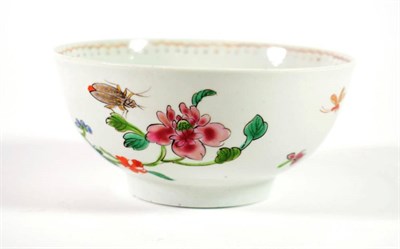 Lot 1204 - A Vauxhall Porcelain Sugar Bowl, circa 1760, painted in famille rose enamels with a beetle...