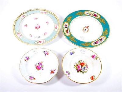 Lot 1210 - A Derby Porcelain Dinner Plate, circa 1820, painted with pink roses within a turquoise dotted...